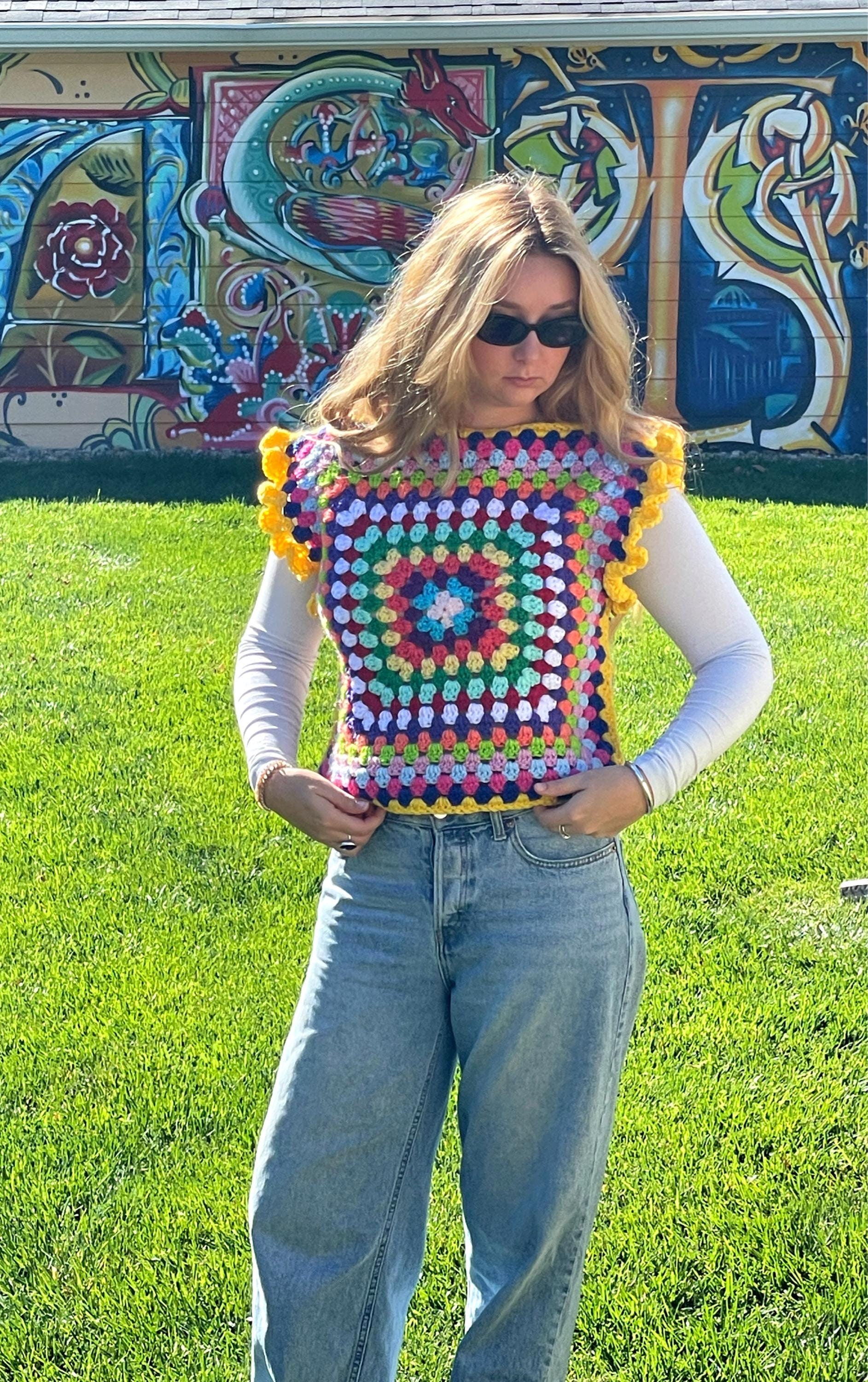 Handmade Granny Square Crochet Vest: Vintage Style Sleeveless Top