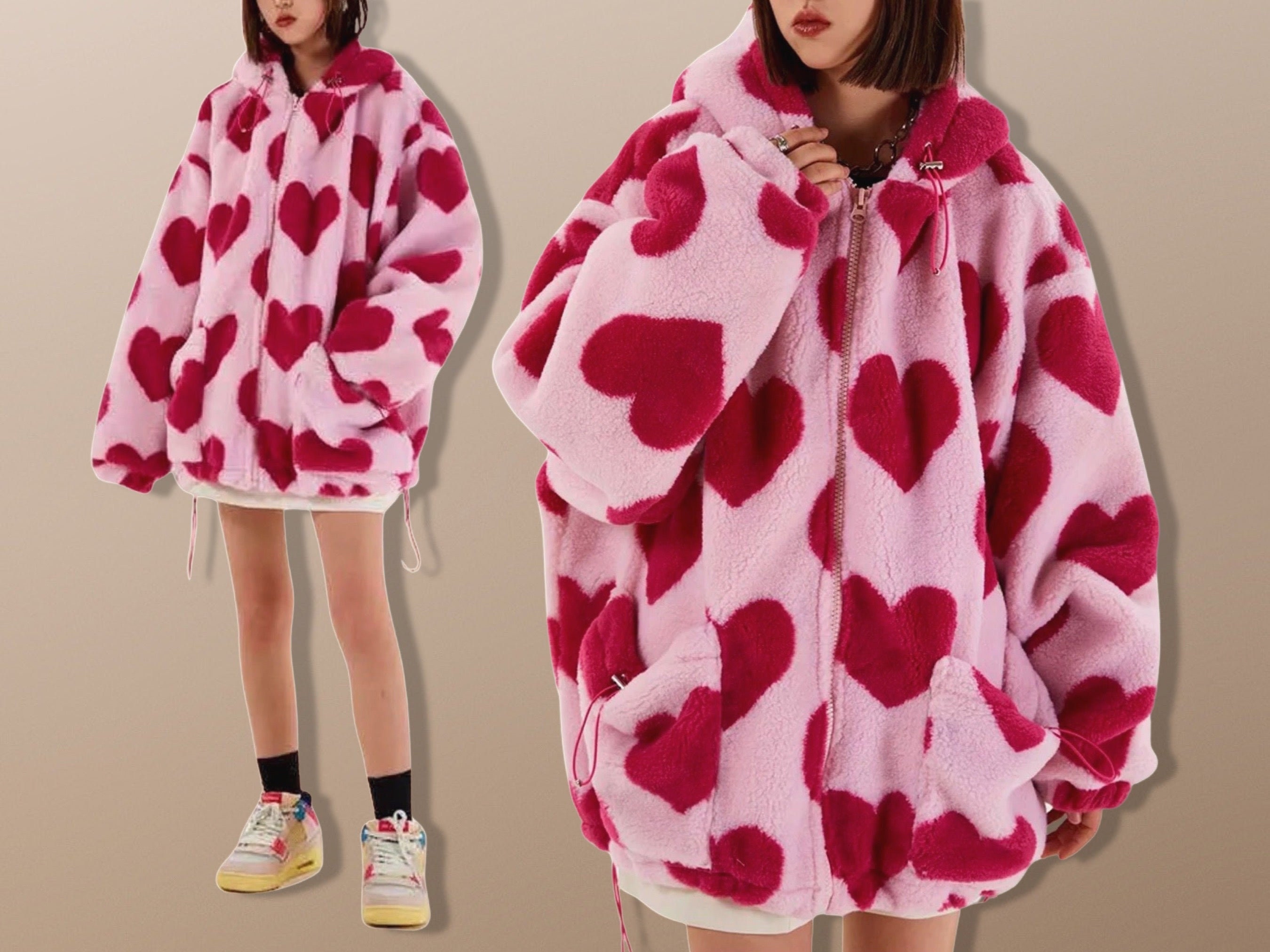 Heart Furry Plush Winter Jacket Coat 
