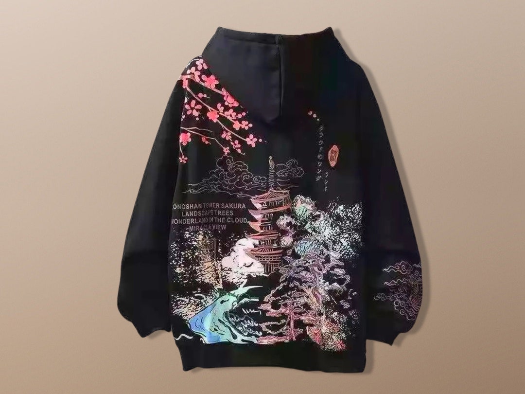 Cherry Blossom Japanese Hoodie Streetwear Sweater Etsy UK