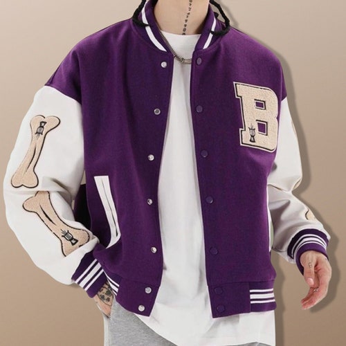 Fleece 3D Bone Letter Patchwork Streetwear Varsity Baseball - Etsy