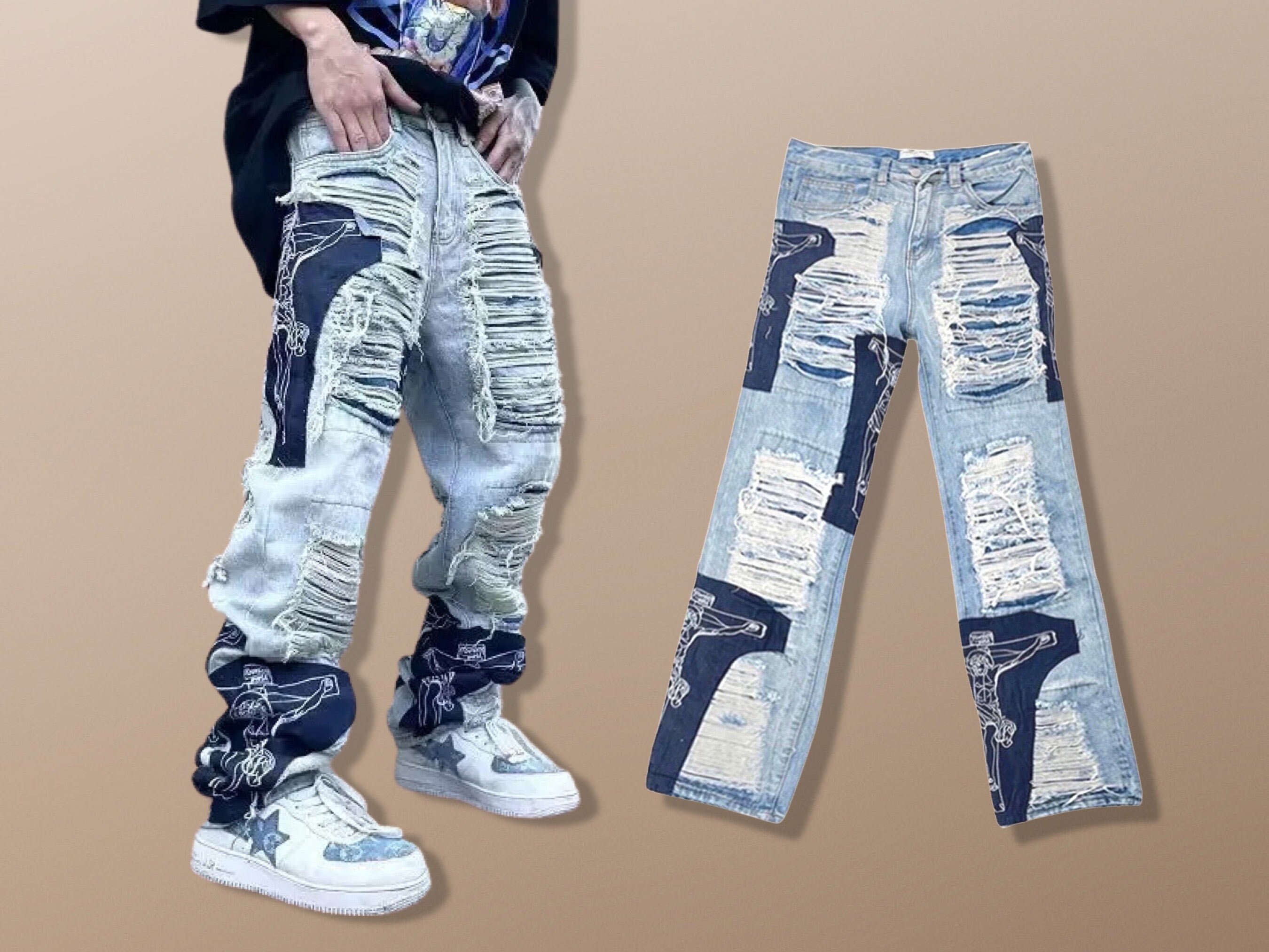 patchwork jeans mens