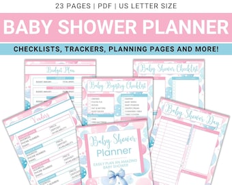 Printable Baby Shower Planner, Planning Baby Shower, Party Planner, Baby Shower Guest Book, Baby Shower Checklist, Party Organizer