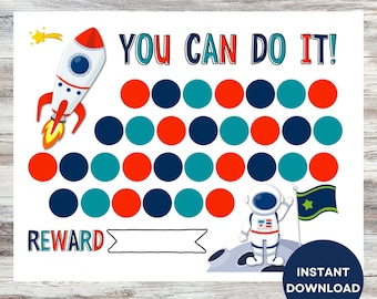 Gráfico de recompensa espacial imprimible, gráfico de recompensa de astronauta, descarga de gráfico de pegatinas para niños, gráfico de entrenamiento para ir al baño imprimible
