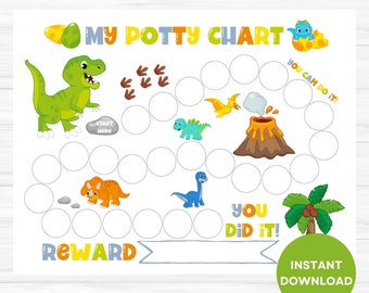 Dinosaur Potty Chart, Printable Potty Training Chart, Boy Sticker Chart, Reward Chart, Toilet Training Chart