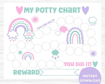 Rainbow Potty Chart, Printable Potty Training Chart, Toddler Rewards Chart, Girl Sticker Chart, Toilet Training Chart
