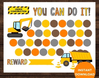 Construction Reward Chart, Construction Potty Chart, Construction Sticker Chart, Boy Potty Chart Printable