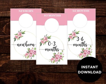 Pink Floral Printable Closet Dividers, Baby Clothes Dividers, Nursery Organization, Baby Gift