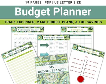 Green Printable Budget Planner, Money Planner PDF, Finance Tracker, Monthly Budget, Bill Tracker