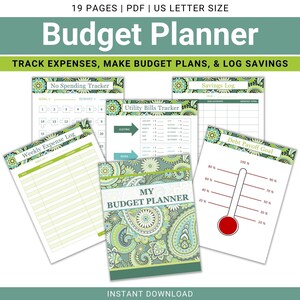 Planificateur de budget imprimable vert, Money Planner PDF, Finance Tracker, Budget mensuel, Bill Tracker