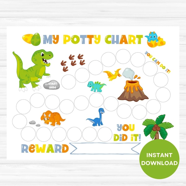 Dinosaur Potty Chart, Printable Potty Training Chart, Boy Sticker Chart, Reward Chart, Toilet Training Chart
