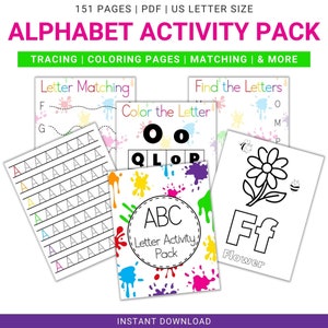 Printable Alphabet Activity Book, Preschool Worksheets, Toddler Workbook, Letter Worksheets, Alphabet Worksheets
