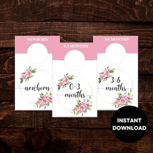 Pink Floral Printable Closet Dividers, Baby Clothes Dividers, Nursery Organization, Baby Gift