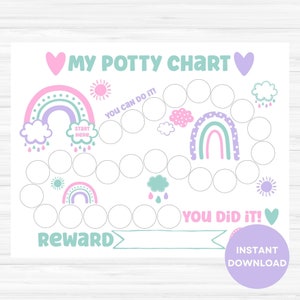 Rainbow Potty Chart, Printable Potty Training Chart, Toddler Rewards Chart, Girl Sticker Chart, Toilet Training Chart
