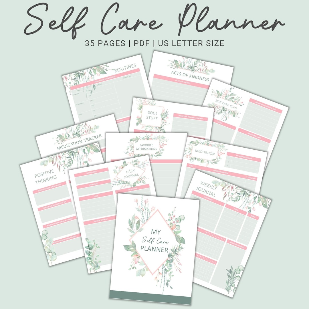 Floral Printable Self Care Planner, Wellness Journal, Mood Tracker ...