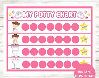 Printable Potty Training Chart, Girl Potty Chart, Potty Training Sticker Chart, Potty Training Reward Chart, Toddler Reward Chart