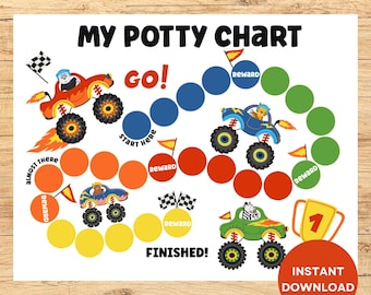 Monster Truck Potty Chart, Monster Truck Reward Chart, Sticker Chart for Boys, Toddler Chart, Potty Training Printable, Potty Chart for Boys