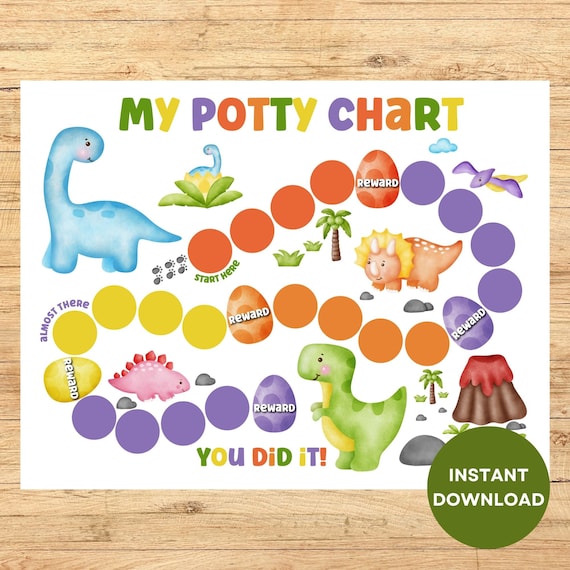 Printable Dinosaur Potty Chart, Potty Chart for Boys, Potty Training Chart Printable, Potty Training Sticker Chart, Dinosaur Potty Chart