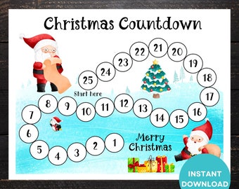 Printable Christmas Countdown, Countdown to Christmas, Printable Christmas Advent Calendar, Santa Christmas Countdown, 25 Days of Christmas