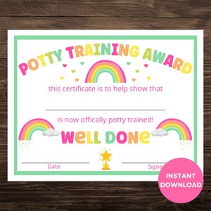 Regenbogen-Töpfchen-Ausbildung, Töpfchen-Ausbildung, druckbare Urkunde, digitaler Download