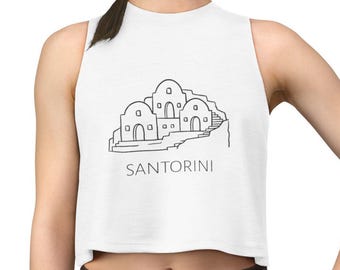 Santorini Cave Houses Crop Tank Top // Greece Crop Tank Top // Travel Crop Tank Top