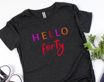 Hello 40 Fiesta SLIM FIT Shirt // Hello Forty Shirt // 40th Birthday Shirt // Women's Triblend Tee