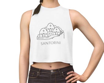 Santorini Cave Houses Crop Tank Top // Greece Crop Tank Top // Travel Crop Tank Top