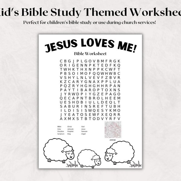 Children's Bible Word Search Worksheet | Children's Bible Study | Bible Worksheet for Kids | Christianity Bible Color Pages