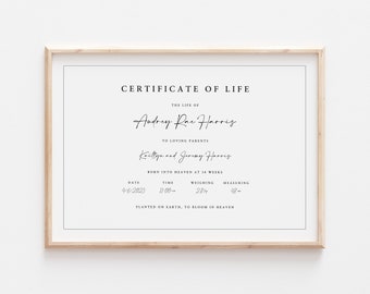 Certificate of Life Stillborn Certificate of Life Baby Loss Gift Miscarriage Keepsake Stillborn Certificate of Life Pregnancy Loss of Baby