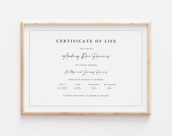 Certificate of Life Stillborn Certificate of Life Baby Loss Gift Miscarriage Keepsake Stillborn Certificate of Life Pregnancy Loss