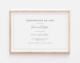 Certificate of Life Miscarriage Certificate of Life Baby Loss Gift Miscarriage Keepsake Stillborn Certificate of Life Pregnancy Loss