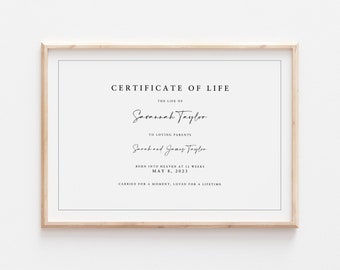 Certificate of Life Miscarriage Certificate of Life Baby Loss Gift Miscarriage Keepsake Stillborn Certificate of Life Pregnancy Loss of Baby