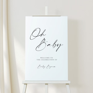 Cartello di benvenuto per baby shower, cartello per baby shower, decorazioni per baby shower, cartello bianco per baby shower, cartello Oh Baby, cartello di benvenuto per baby shower, benvenuto baby shower