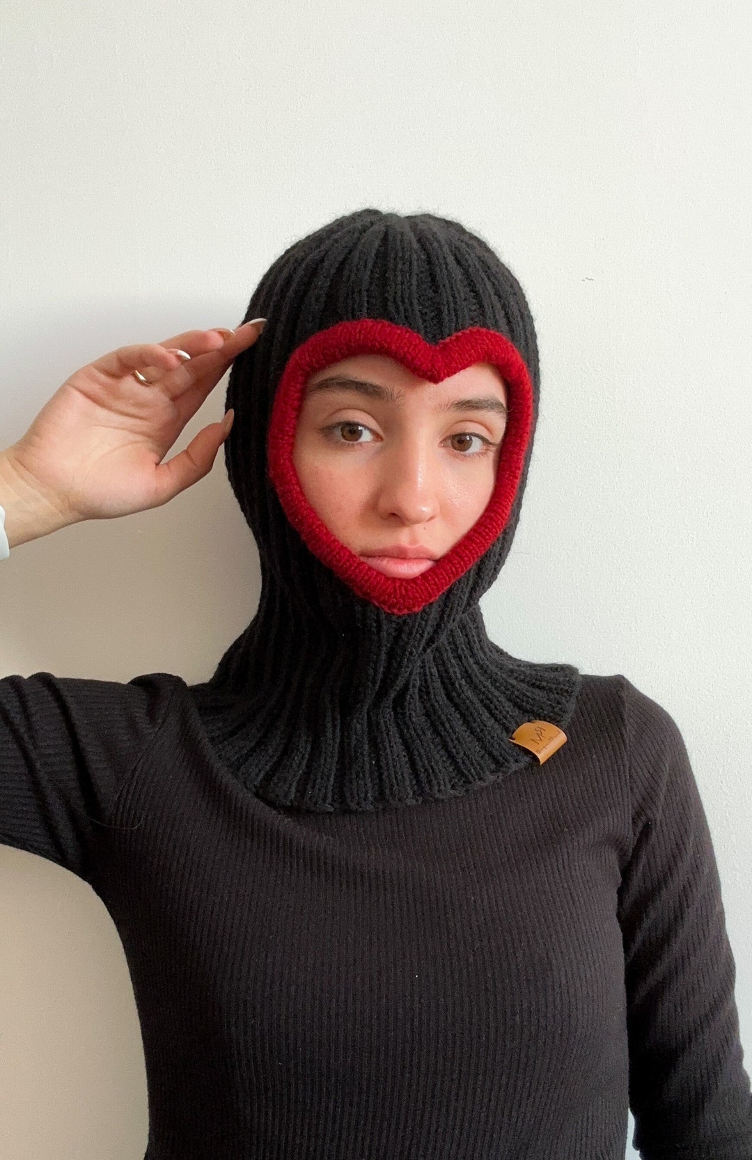 Heart Form Balaclava Hand Knitted Face Mask Hat Scarf Etsy