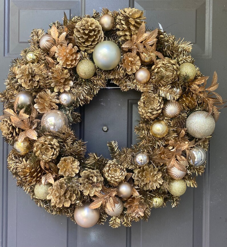 Gold Wreath Metallic Wreath Christmas Holiday Wreath Etsy