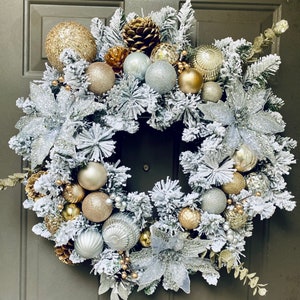 Holiday Glam Wreath Gold and Silver Wreath Flocked Wreath Christmas Wreath