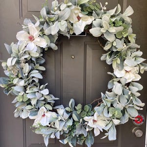 Year Round Wreath Farmhouse Lamb's Ear, Eucalyptus and Magnolia Wreath All season