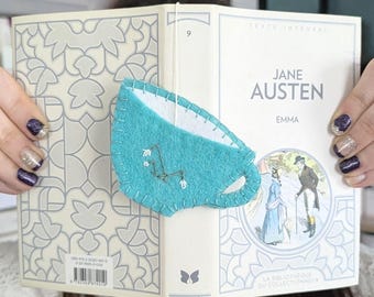Hand-embroidered felt bookmark, tea time bookmark