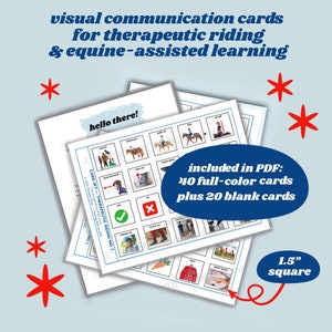1,5" visuele communicatiekaarten voor therapeutisch paardrijden, SET 1 & 2 | afdrukbare ondersteuningen | leermiddelen voor leren met paarden