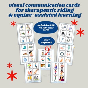 Cartes de communication visuelle de 3 po. pour l'équitation thérapeutique, LOT 3 | supports visuels imprimables | outils pédagogiques pour l'apprentissage assisté par le cheval