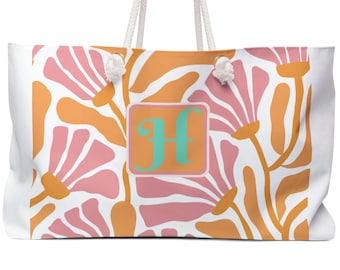 Groovy Free Spirited  Floral Weekender l Monogram Initial Bag | Personalized Travel Tote
