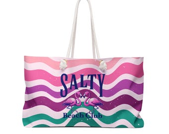 Salty Flamingo Beach Club Weekender Bag-Groovy Wavy Rainbow- Custom personalized tote