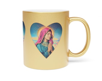Metallic Mary Magdalene mug, Golden hour, Divinely inspired, Heart-Shaped Mug Design