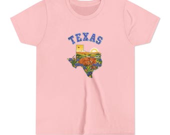Texas Bluebonnets Youth Tee | Texas silhouette with flowers