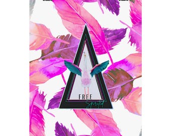 Free Spirited Flamingo Matte Vertical Poster | Pink Feather Flamingo, Geometric Triangles