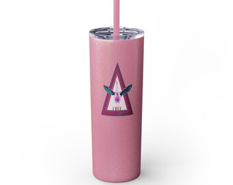 20oz Skinny Tumbler with Straw, Free Spirited Flamingo Design, 24 hours of cold drinks