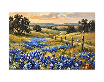 Bluebonnet hills forever Landscape Canvas | Stretched Wall Art, 1.5" Depth
