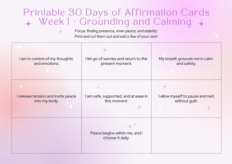 30 Days of Anxiety Calming Affirmations - Printable Daily Cards ...