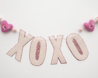 XOXO Valentine Garland-Valentine’s Day Party Decor- Valentine Letter Garland with Felt Balls- Valentine Garland