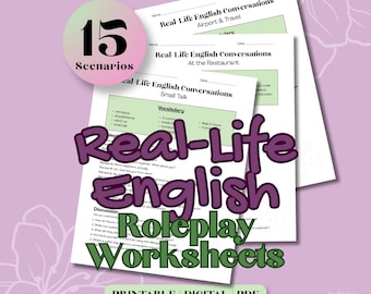 15 Real-Life English Vocabulary & Roleplay Worksheets for Adult Learners, Printable Digital Download