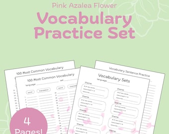 Vocabulary Worksheet Set | ESL Study Resource | Azalea Flower Printable Set